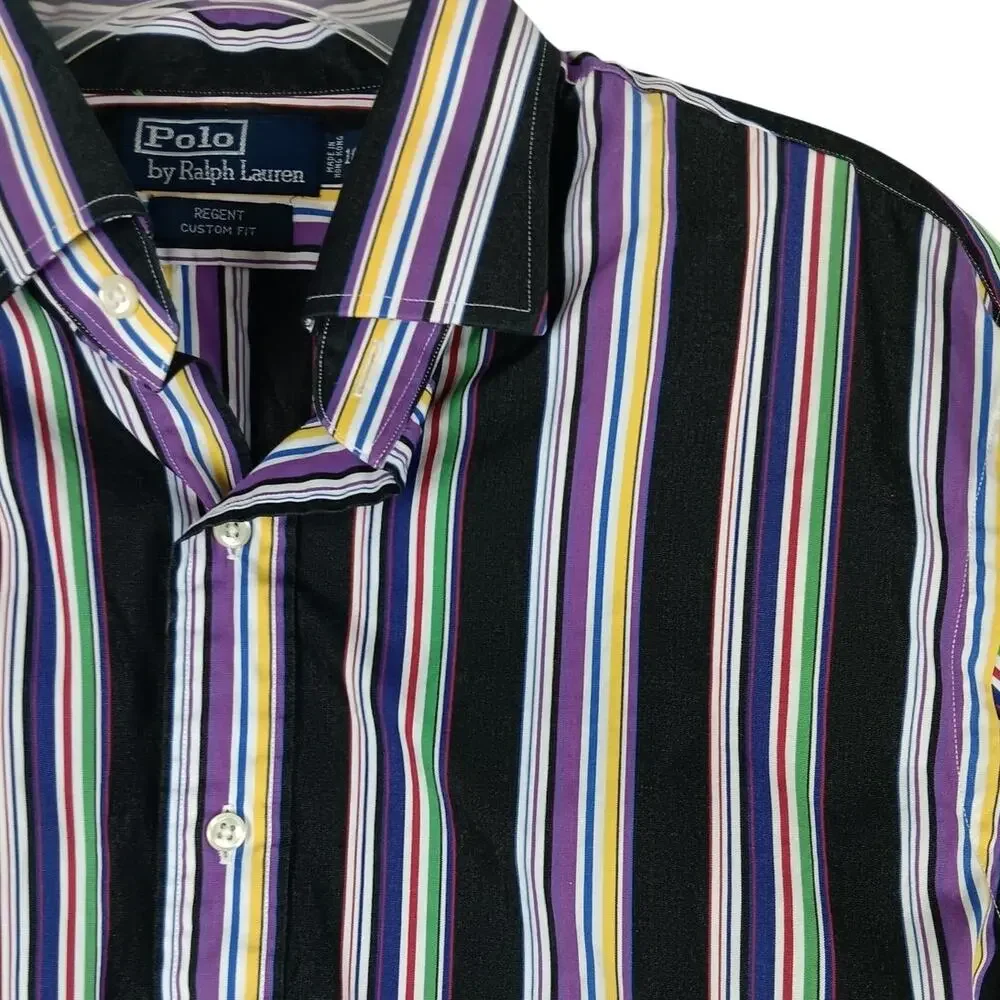 Vintage Polo‎ Ralph Lauren Regent Shirt Mens L Multi-Stripped Custom Fit Preppy